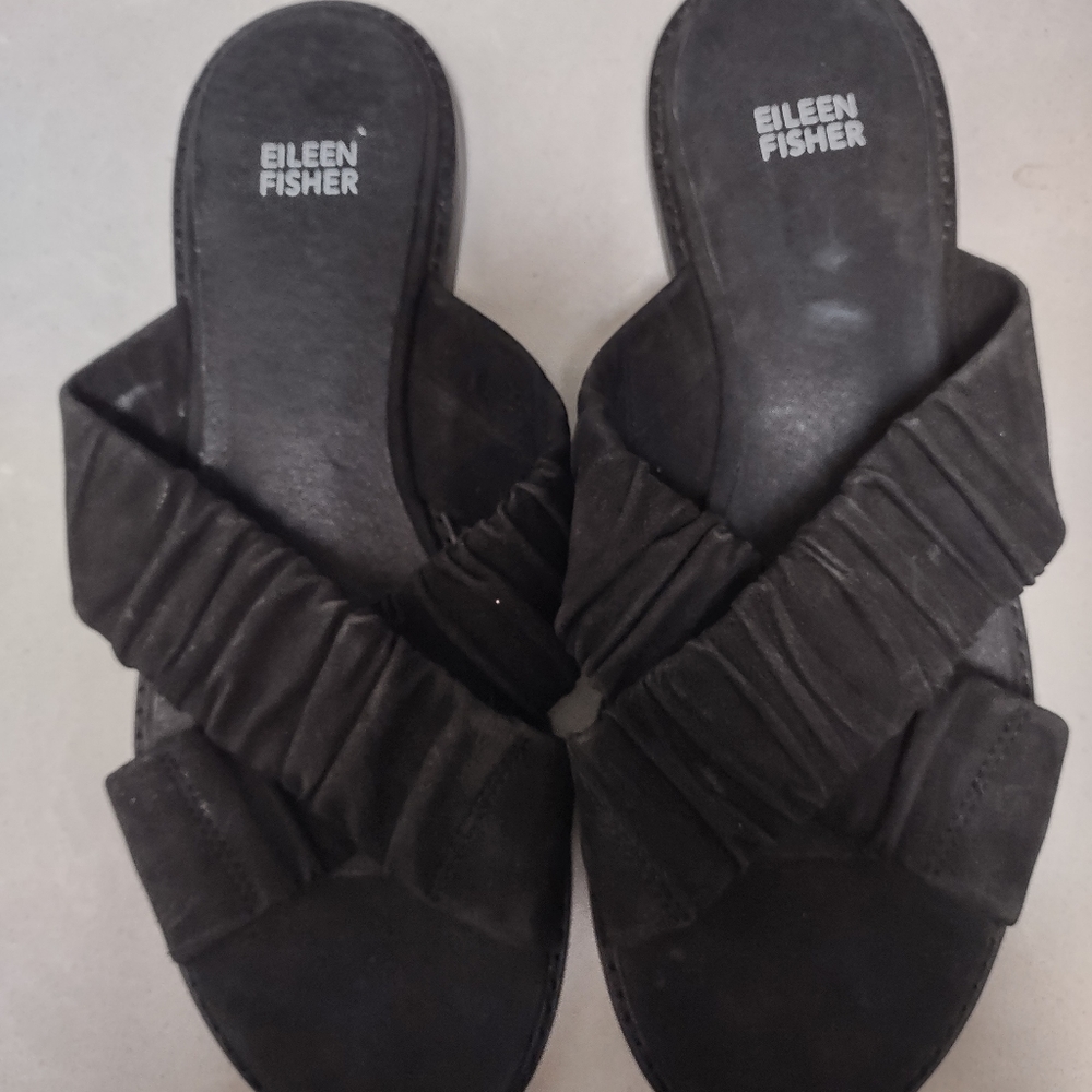 Eileen Fisher black suede leather sandals sz 9 NEW - Picture 4 of 4